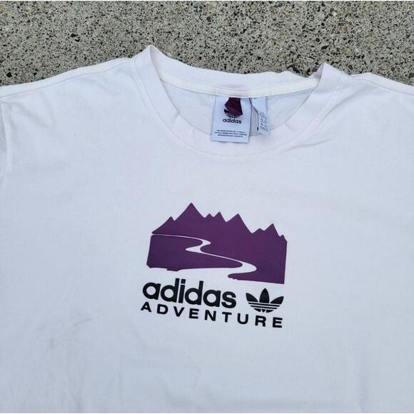 Y2k Adidas Adventure Mountain Silhouette T Shirt White XXL 2XL Hiking Gorp Tech - Picture 2 of 4